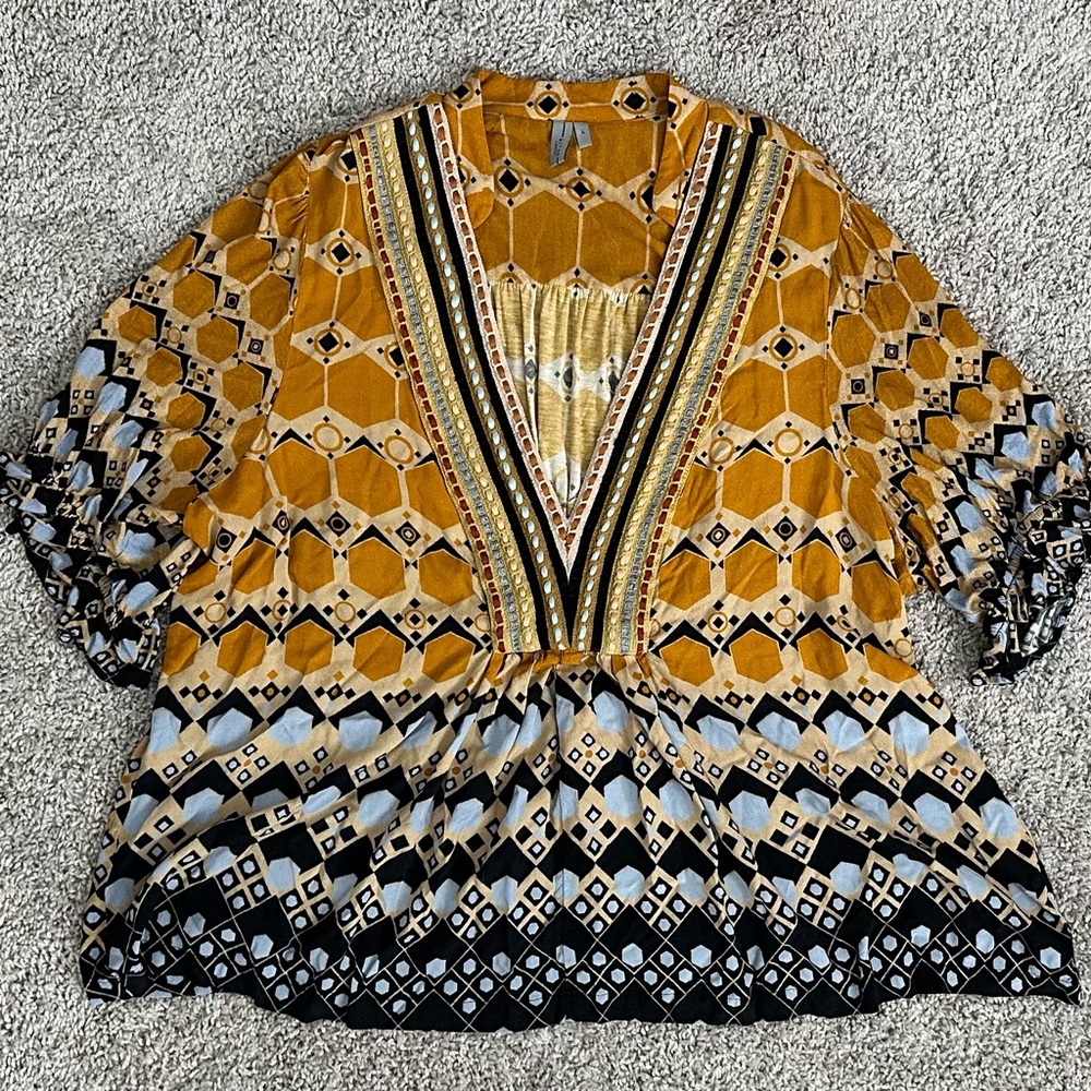 Anthropologie Yellow and Black Graphic Tunic